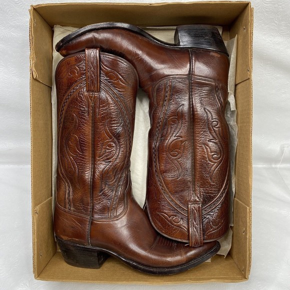 Vtg Lucchese Mens 10B Brown Ranch Hand Cowboy Boots - Picture 2 of 12